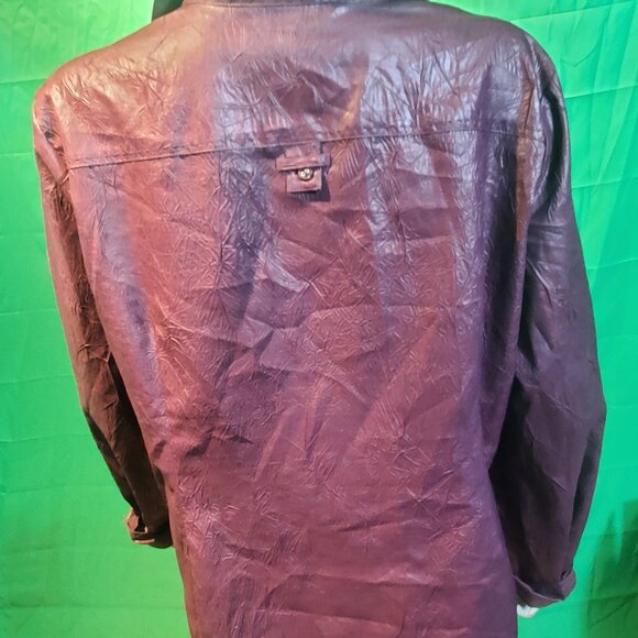 Marie claire women's long sleeves shirt leather effects button down crimson red - Picture 6 of 12